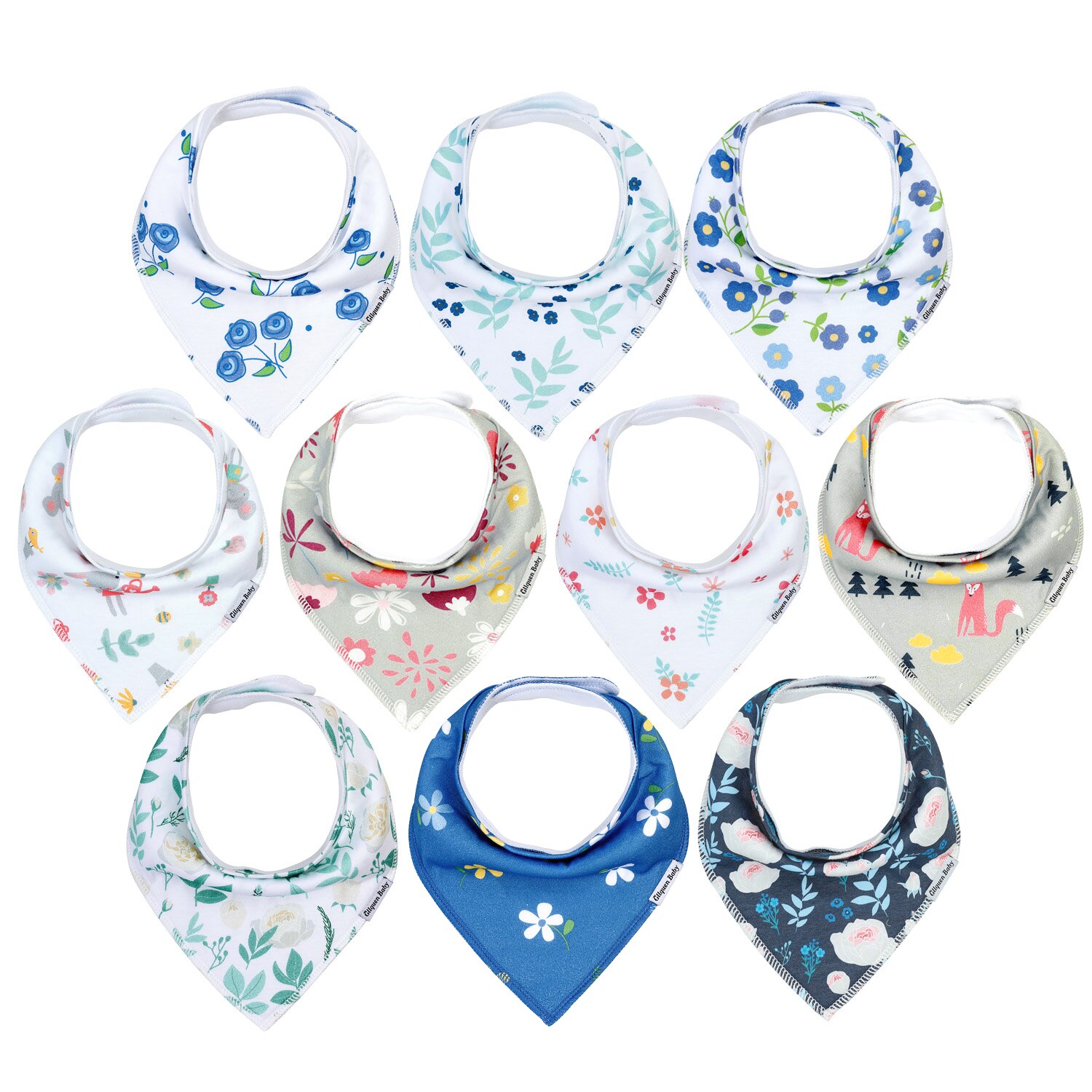 Babero de algodón orgánico superabsorbente para bebé, paquete de 10 Baberos triangulares de 100% algodón, para de Baby Shower