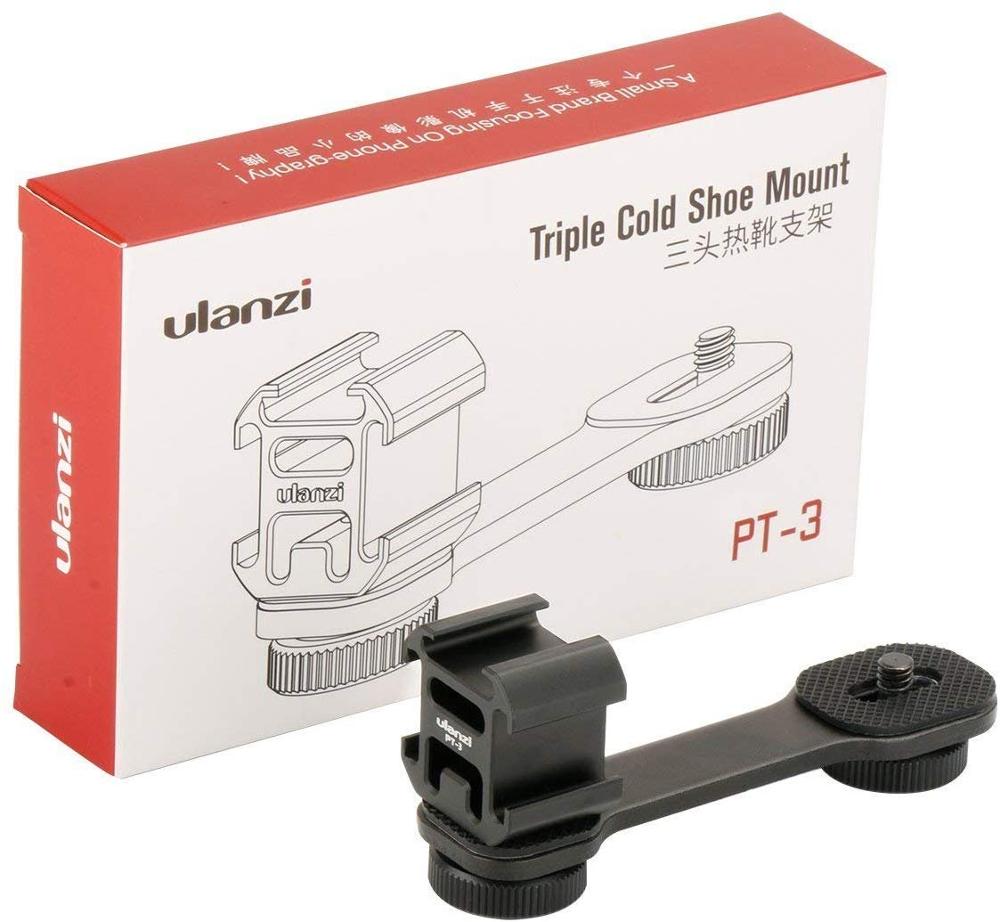 Ulanzi PT-3 Gimbal Accessories Triple Cold Shoe Mounts Plate Microphone Led Video Light Extension Bracket Microphone Stand