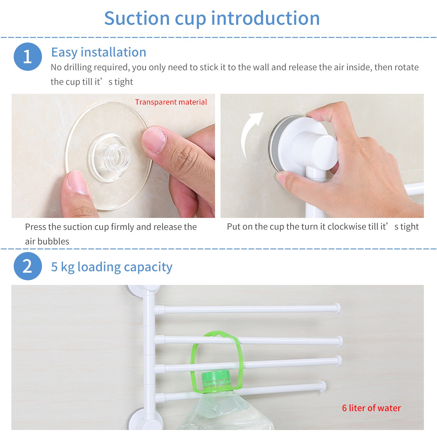 Veggmontert håndklestang med sugekopp swing henger holder lagringsorgan avtakbar plassbesparende for bad kjøkken