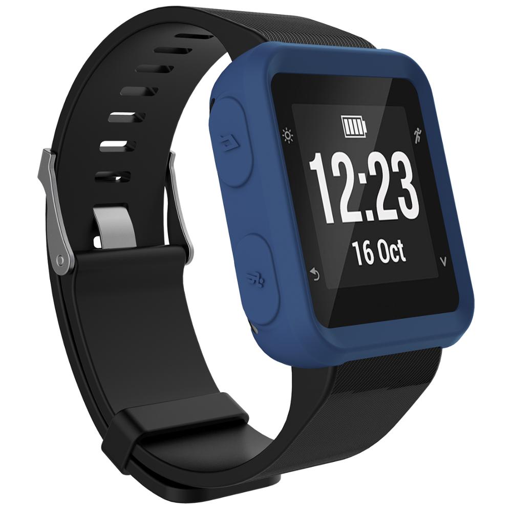 Para Garmin Forerunner 35 funda protectora de piel de silicona + película templada Smart Watch pulsera fundas de protección Accesorios: Deep blue