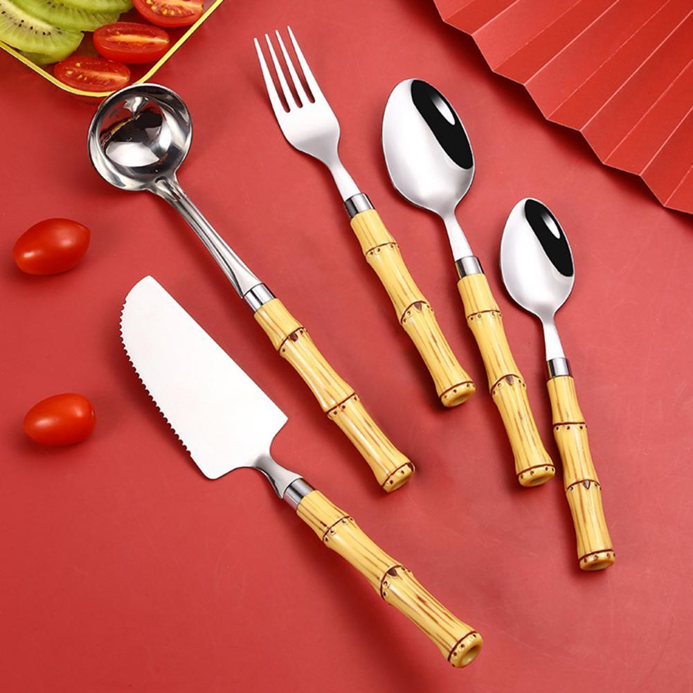 Practical Coffee Spoon Ergonomic Anti-scalding Lightweight Bamboo Handle Stirring Fork Teaspoon