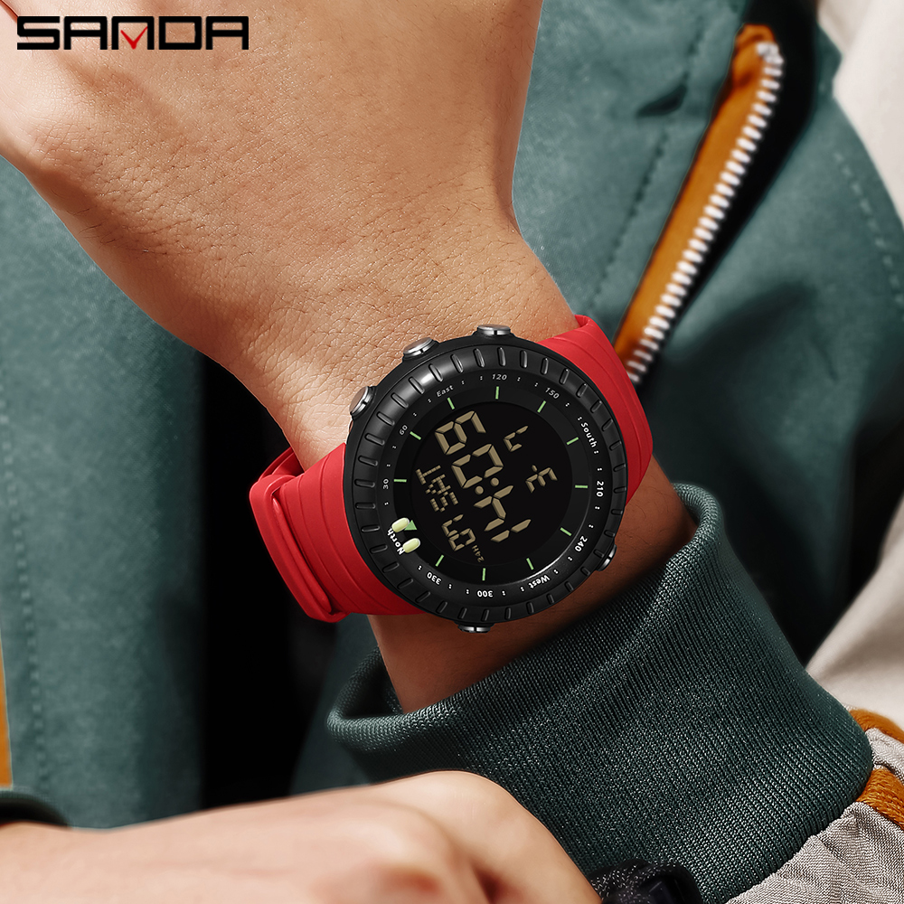 SANDA-reloj electrónico deportivo para estudiantes, cronógrafo Digital multifuncional, resistente al agua, LED, cuenta atrás, a prueba de golpes, 6184
