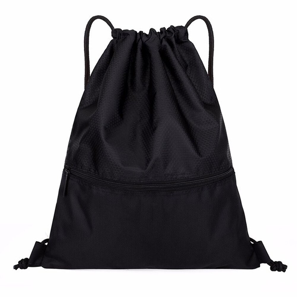 Women Men Anti-splash Zipper Pocket Wear Resistant Practical Sports Backpack Large Capacity Drawstring Lock Solid Travel Nylon