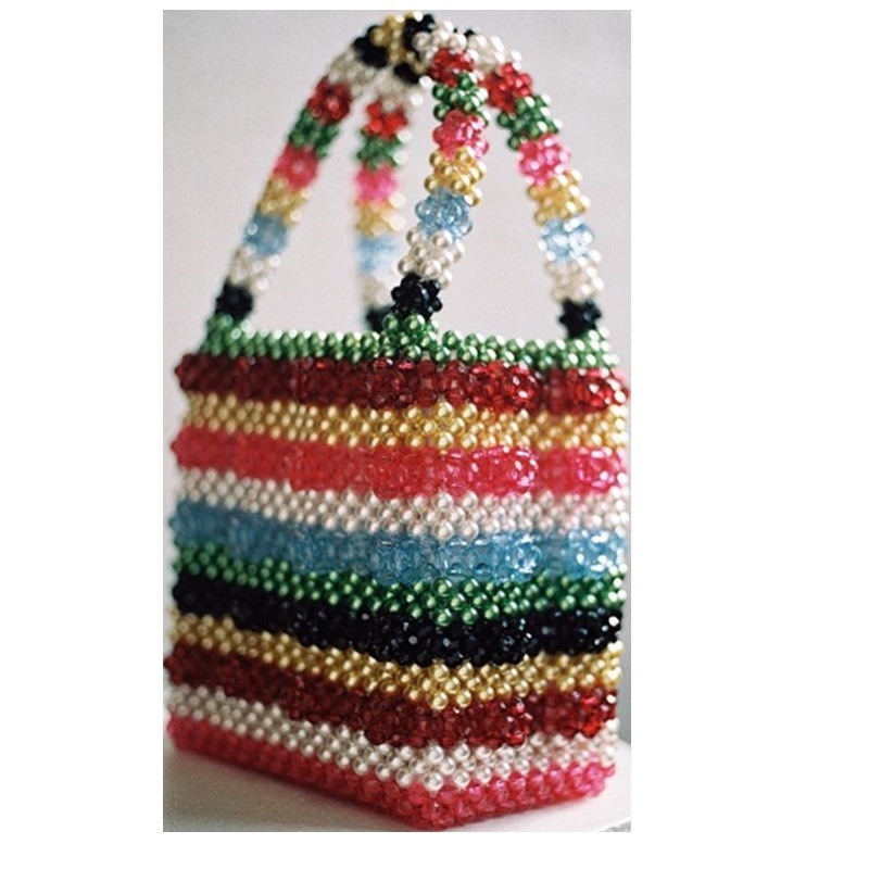 Håndlavet beaded taske krystalstriber bucketmulti farve top-håndtag taske vintage aften tote luksus til kvinders taske