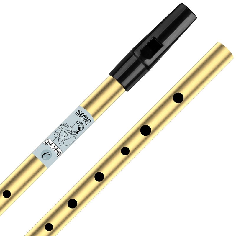 NAOMI Penny Whistle - High C Key - 6 Holes - Brass - Beginner Folk & Jazz Instrument