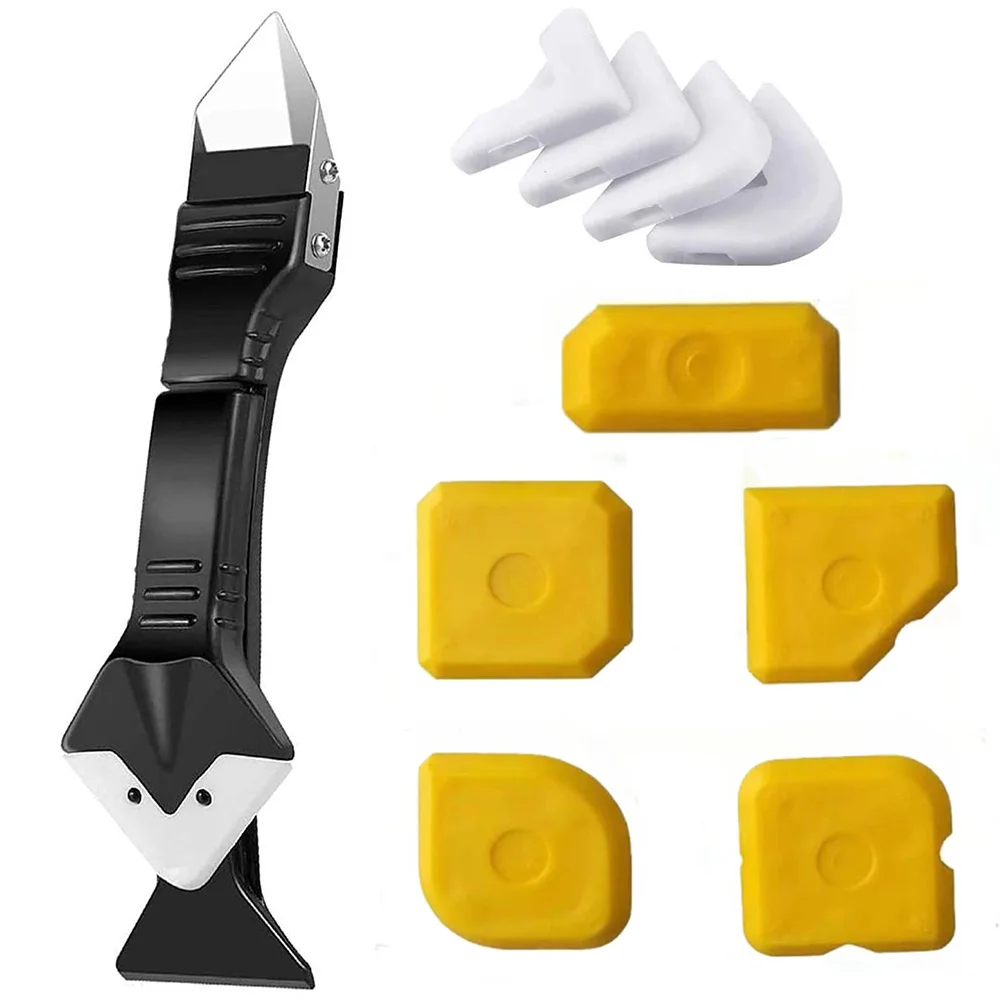 5in1 Silicone Scraper Squeegee Glue Remover Knife Caulking Angle Beauty Crack Trowel Tool Grout Scraper Kit Multifunctional Home: Yellow