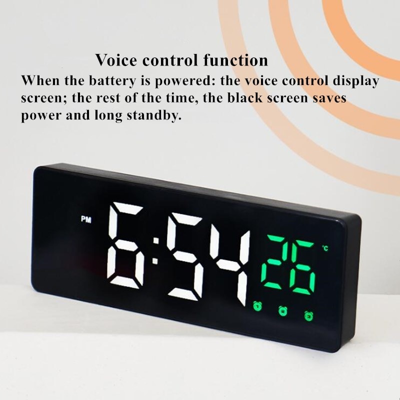 Reloj Despertador Digital con Control de voz, pantalla de temperatura y tiempo de repetición, 3 alarmas, espejo LED con Cable USB