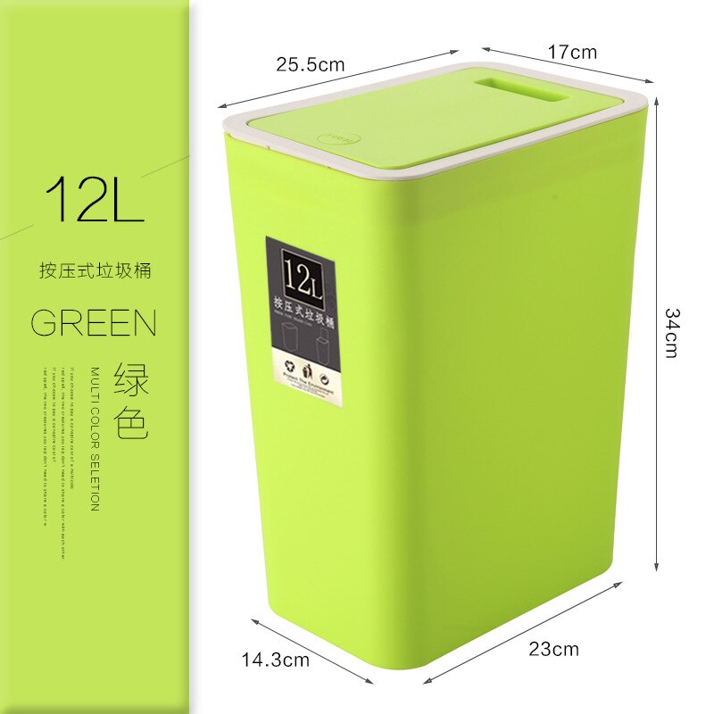Thickened Plastic Waste Bins Pressure Cover Compression Toilet Home Living Room Decoration Large Trash Cans 8L/12L: Green / 8L
