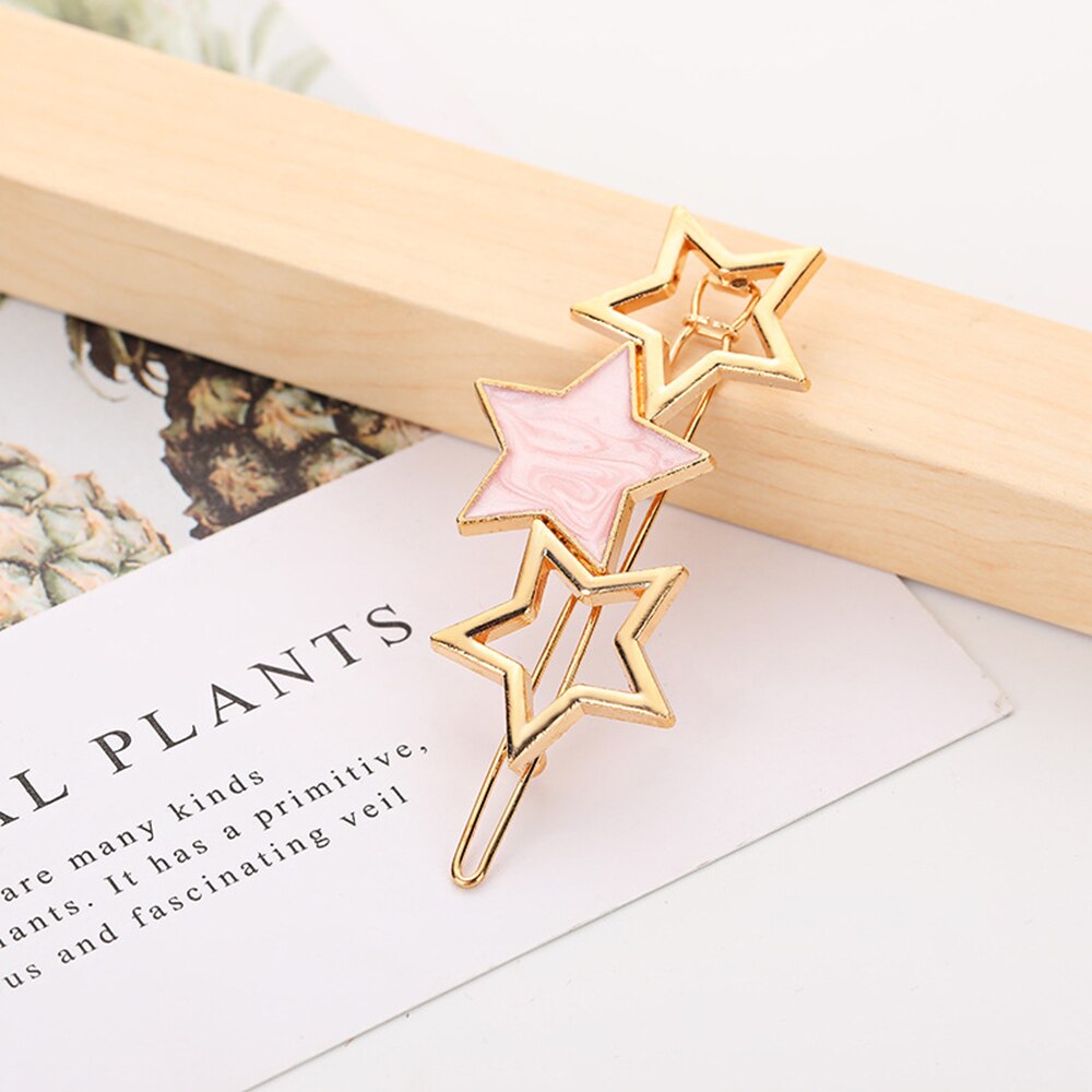 Pinza de pelo con estrella lateral redondo para mujer, horquilla de Metal geométrica, accesorios para el cabello para niña, , 1 Uds.: 8