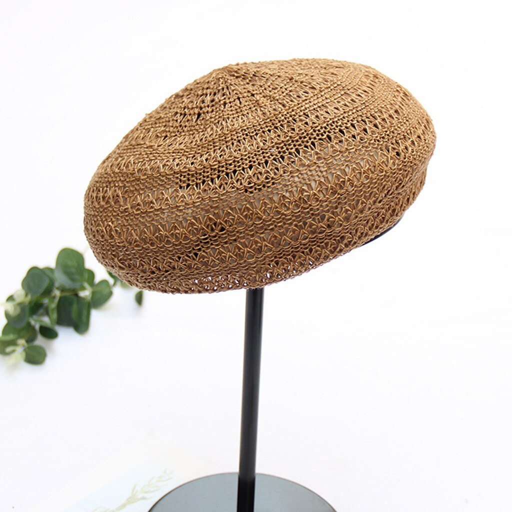 Handgemaakte Vrouwen Baretten Vrouwelijke Stro Hoeden Voor Lente Herfst Meisje Platte Cap Knit Zwarte Baret Voor Vrouw Beanie cap # PP2: Khaki