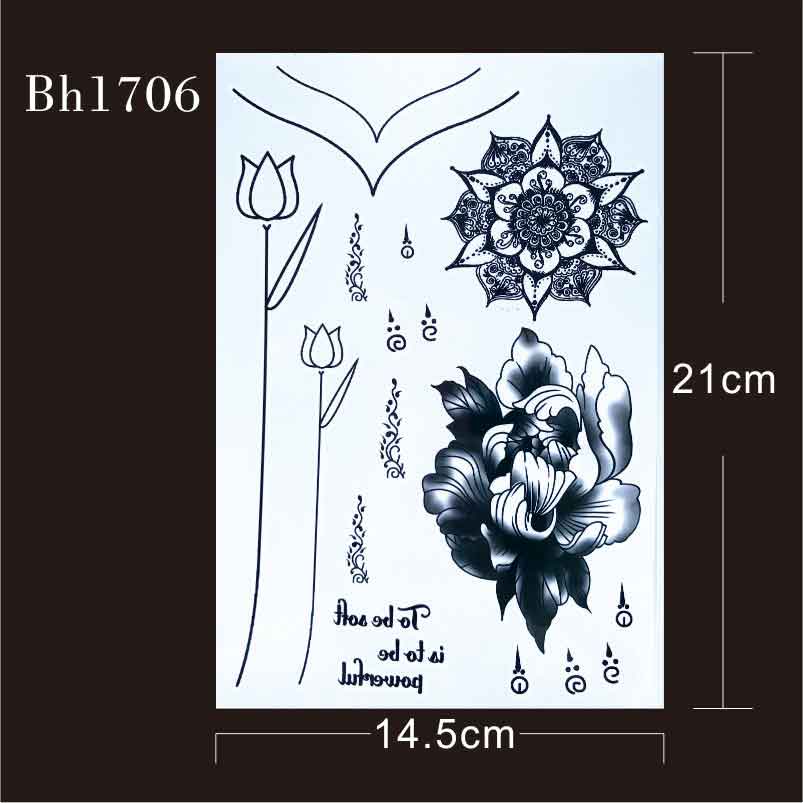 #bh1706 1 stycke enkelt armband svart linje tatuering med blommor handledsrem, mandela mönster tillfällig tatuering för händer klistermärken: Default Title