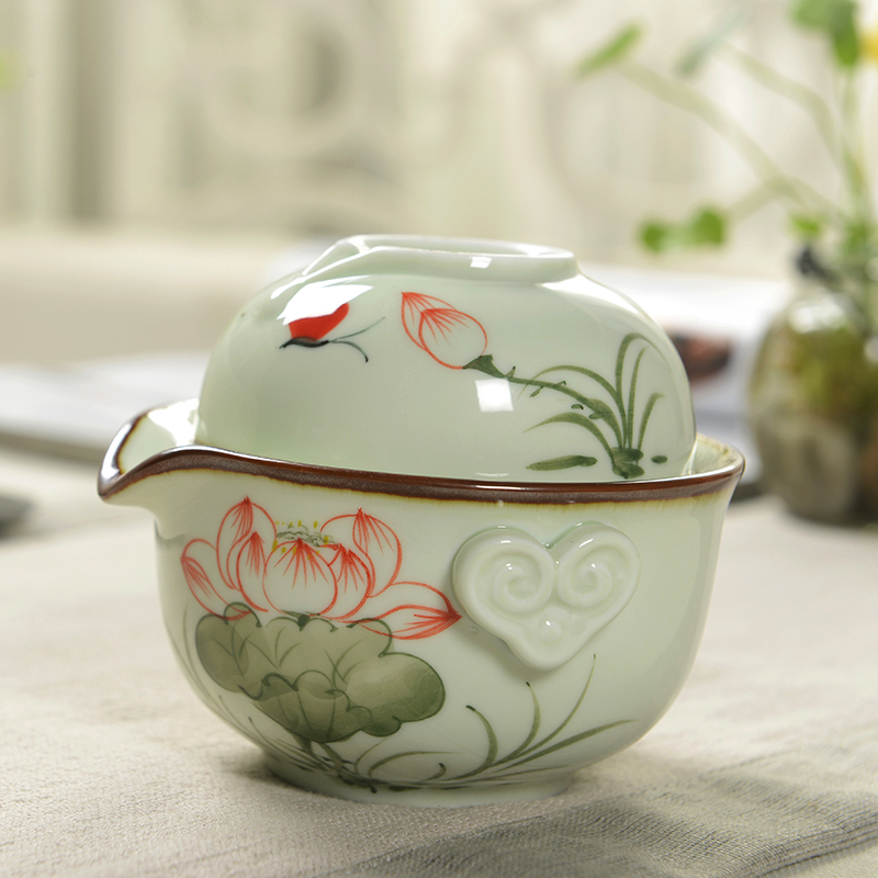 1 kande 1 kop gaiwan håndmalet porcelæn tekande te kop gaiwan rejse te sæt kungfu tesets quik kop tekop keramisk tekande