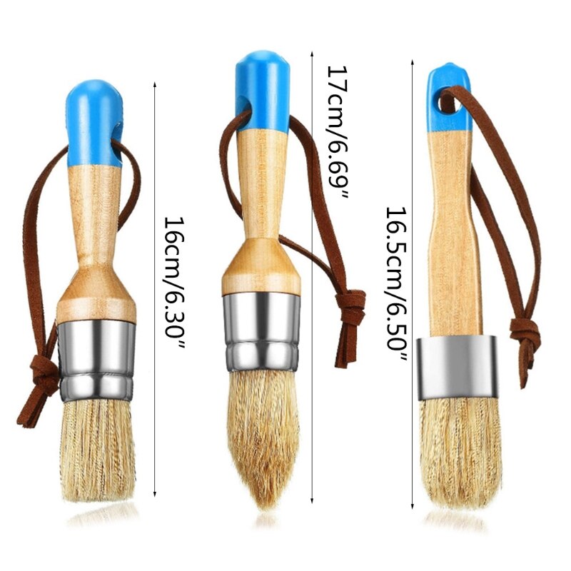 3 Pcs/Set Ergonomic Handle Chalk Wax Paint Brushes Furniture DIY Painting Waxing Tool Bristle Stencil Brushes