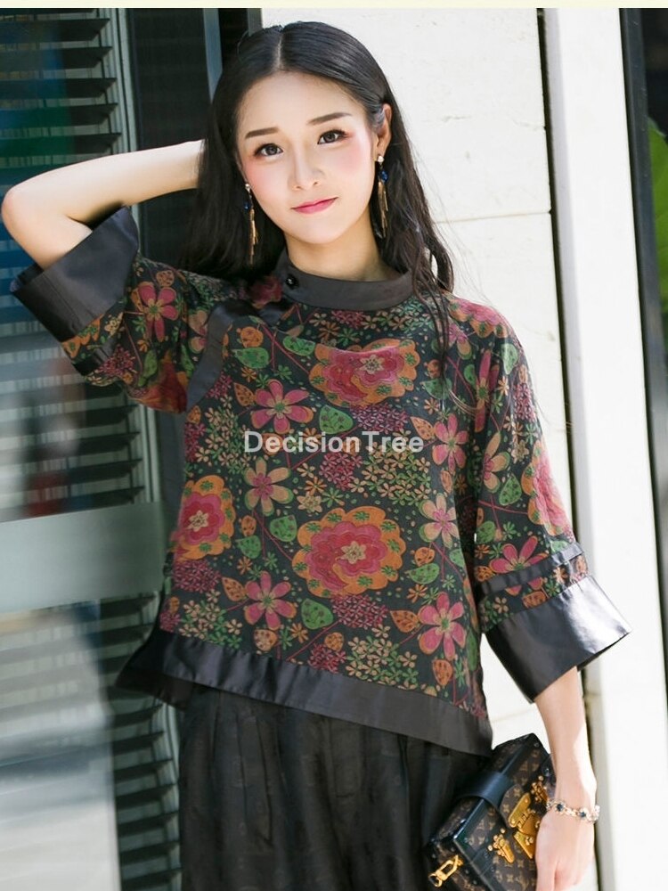 Ropa china tradicional para mujer, Blusa de gasa, blusa vintage, tops de hanfu para mujer, cheongsam, qipao chino