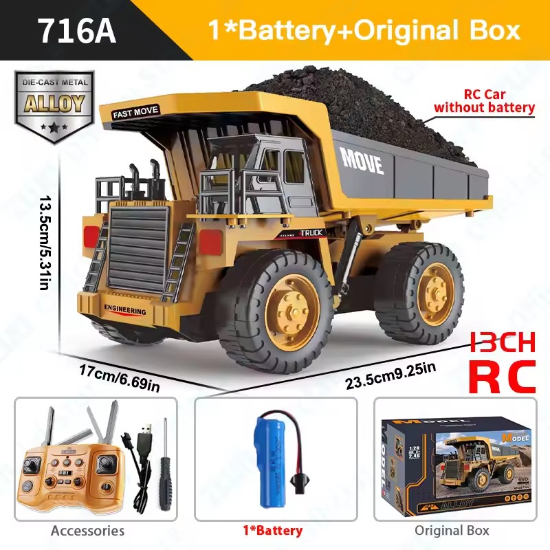 Camión volquete de aleación RC 1:20 13CH, vehículo de ingeniería, carretilla elevadora, excavadora pesada, coche de Control remoto, juguetes para niños,