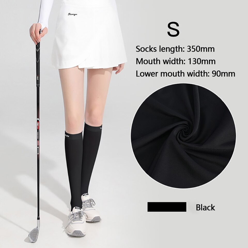 Loodeel – chaussettes de Golf avec sensation de glace, protection solaire, respirantes, légères, douces, à Compression, respectueuses de la peau, pour Sports de plein air, Anti-UV: Black S