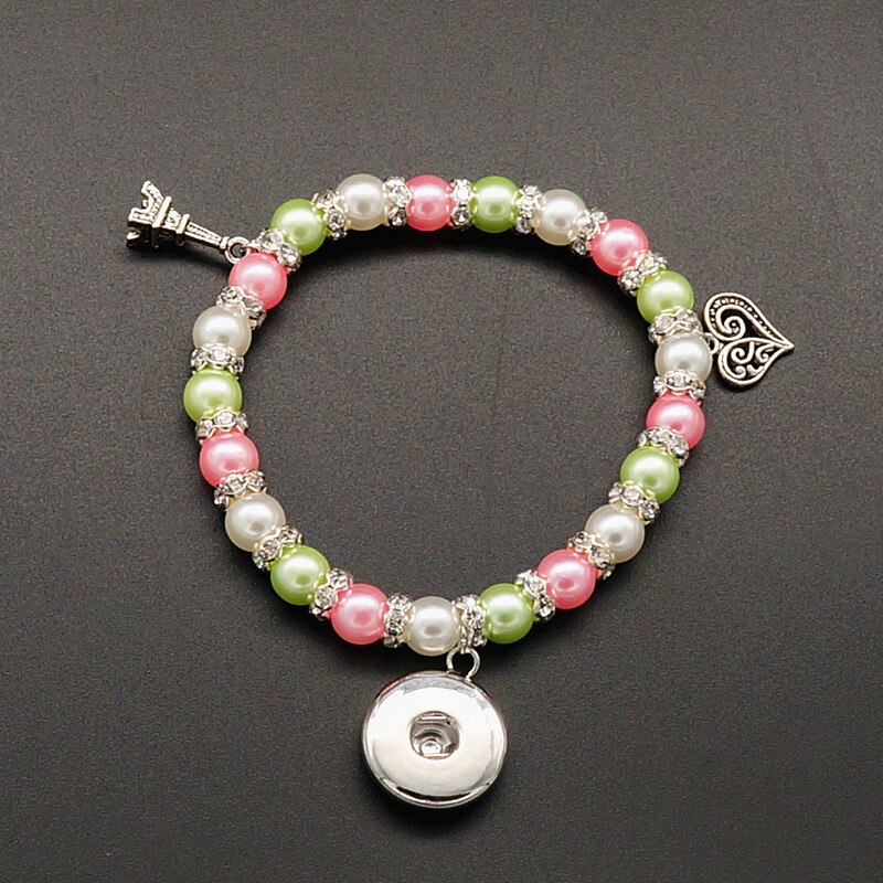 AB0031 Periode & roze kralen beauty snap armband 19 cm fit 18mm snap knoppen snap sieraden