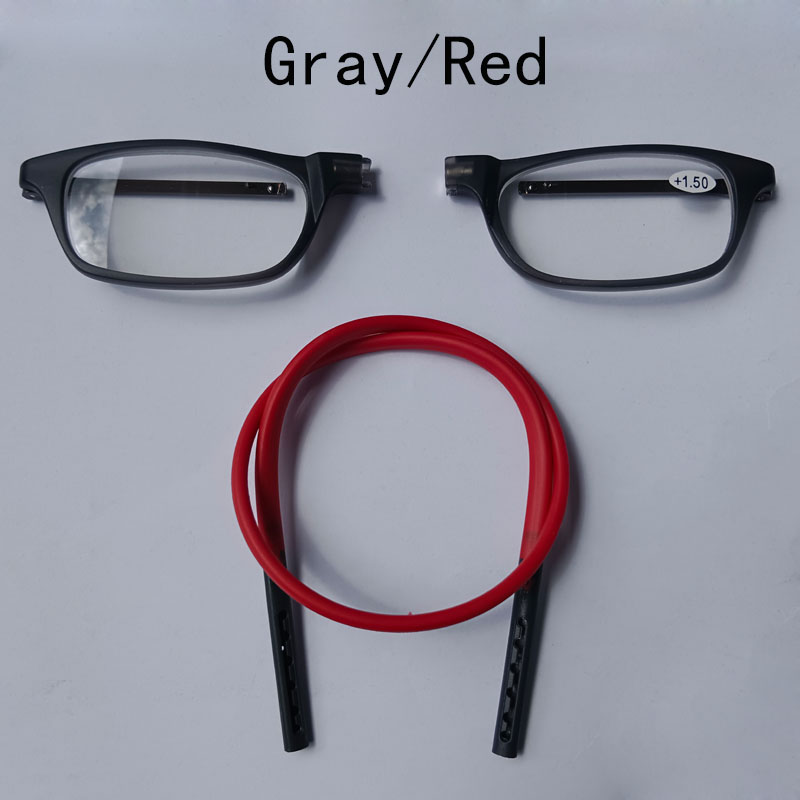 Portable magnetic reading glasses that can be hung around the neck with adjustable lanyard for men and women: Red / +325