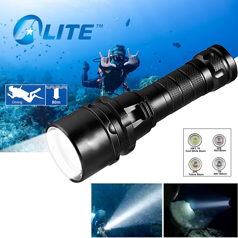 TMWT portátil 10 W CREE XML T6 linterna de buceo LED rojo UV amarillo luz Flash 80 M lámpara subacuática para Diver