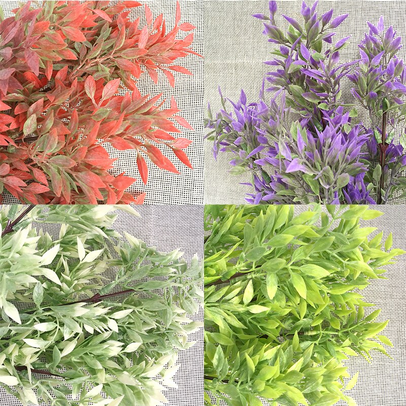 Artificial Garden Plant Fern Plastic 5 Stem Bush Green Leaf Plant Floral Decorative Wall Background Flower Arrangement Wedding