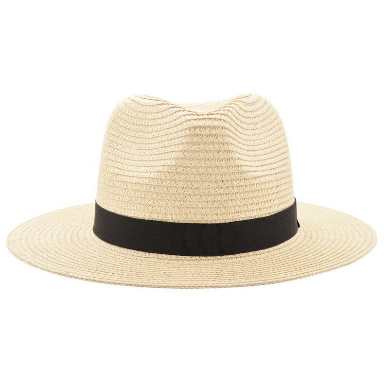 Chapeau Panama en paille pour hommes et femmes, Chapeau de plage d'été, visière de soleil, Jazz, Cool, Sombrero YY17161: Beige Straw panama