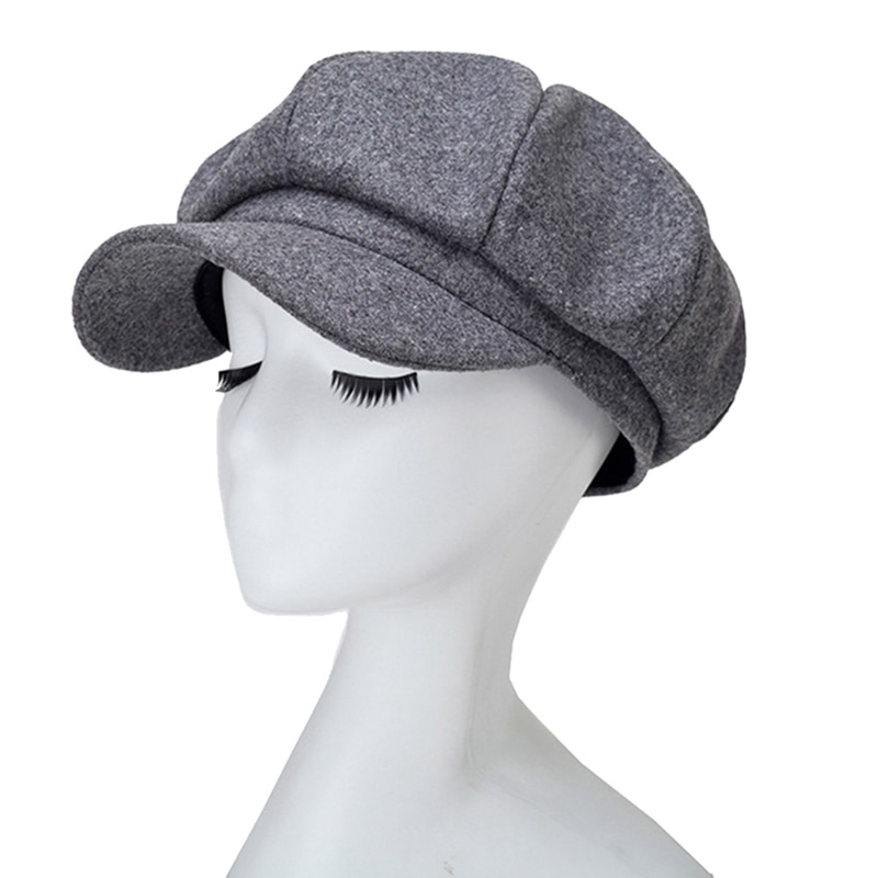 Gorro octogonal de lana para mujer Otoño Invierno , Boina de ala ancha, gorro informal cálido, Color sólido, elegantes sombreros de mujer