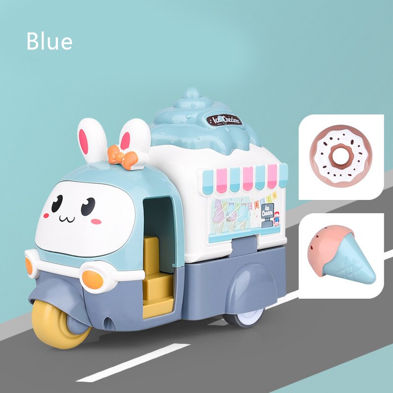 Kids Rabbit Inertial Impact Deformation Ejection Car Ice-cream Truck Toy Educational Toys for Children 3-6 Years Old: Blue