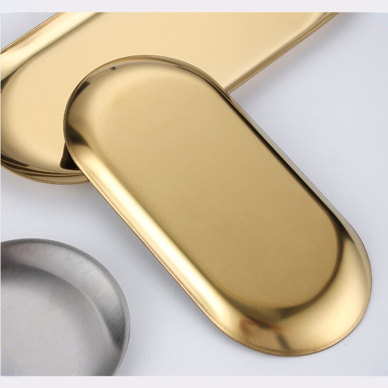 Stainless Steel Tray Oval Heart Round Plate Jewelry Storage Tray Nordic Style Cosmetic Organizer Dessert Dining Kitchen Plate