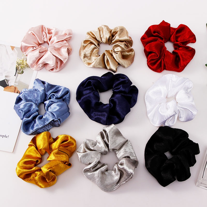 Diademas elásticas de seda de color liso para mujer, coletero, goma para el pelo, accesorios para el cabello