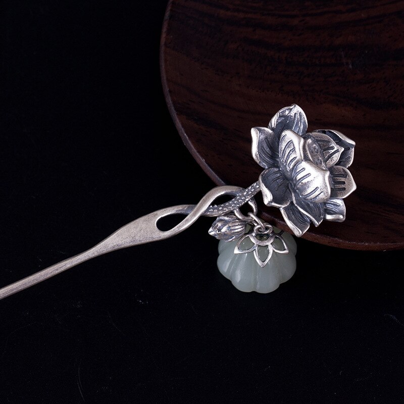 Horquilla de Plata de Ley 925 para mujer, horquilla de flor de loto, accesorios para el cabello de estilo étnico, joyería de para mujer