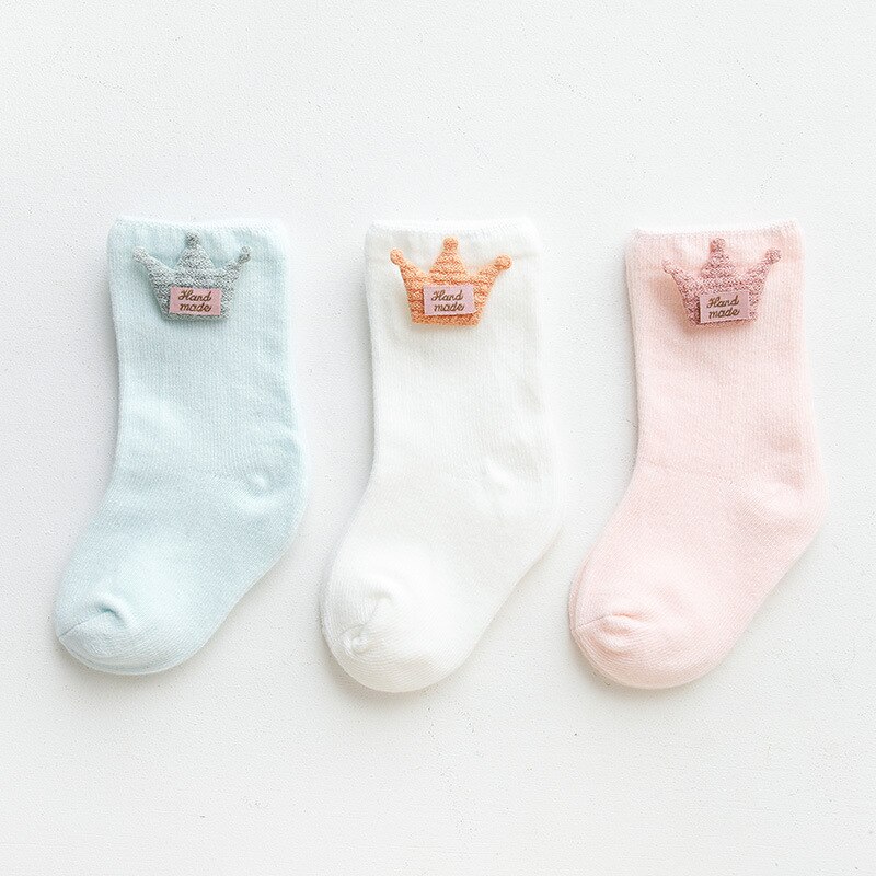 3 Paar/partij Kinderen Zachte Katoenen Sokken Jongen, Meisje, Baby, leuke Cartoon Warme Streep Stippen Mode Sport Sokken Herfst Winter Kinderen: Crown / M(1-3years)