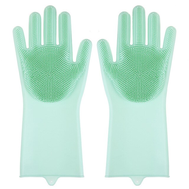 1 paire Silicone vaisselle gants magique Silicone nettoyage gant pour ménage épurateur caoutchouc cuisine propre outil vaisselle lavage gants: Green