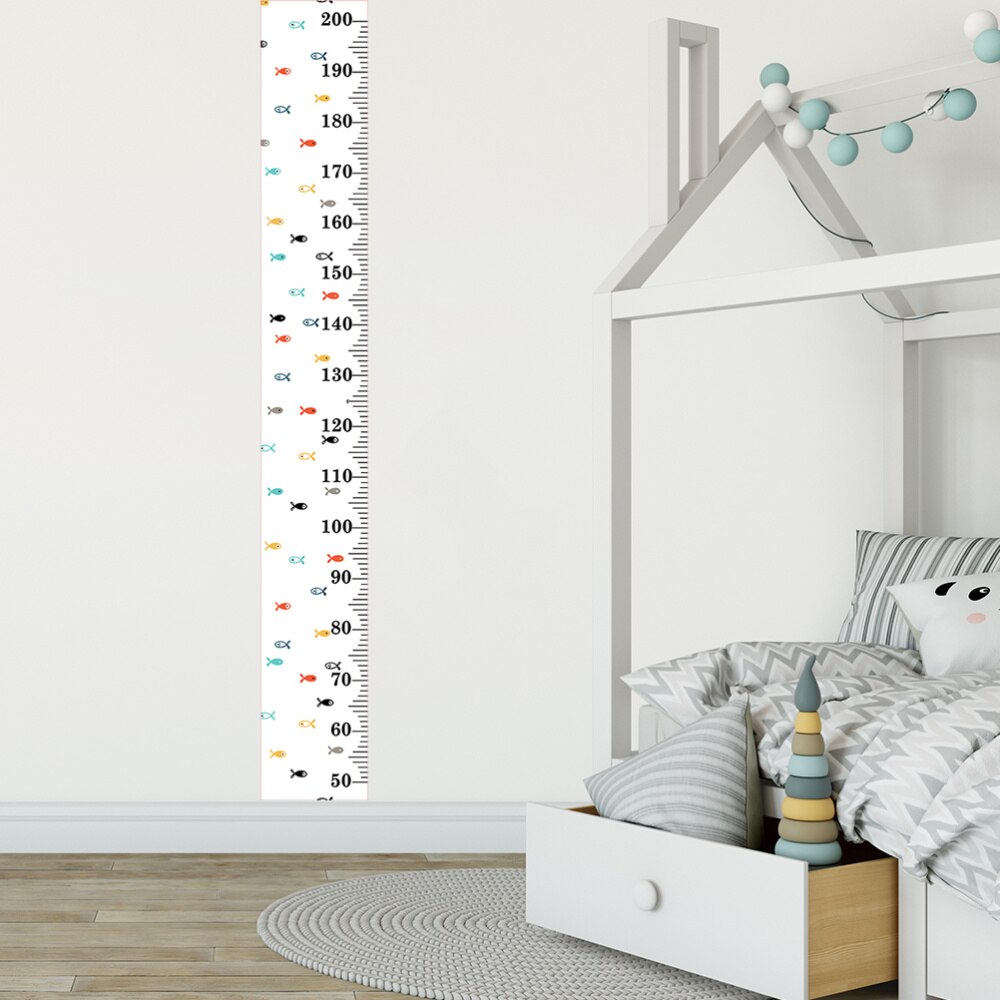 Wall Ruler Growth Chart Height Growth Chart Wood and Canvas Baby Growth Chart for Nurseries Bedrooms Wall Decor (Small Fishes)