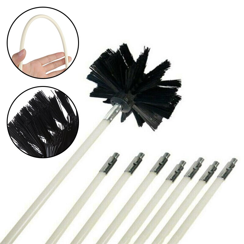 Chimney Cleaner Brush Clean Rotary Sweep System Flexible + Rod Fireplace Kit Set