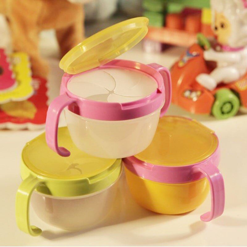Kids Food Snacks Cup Candy Biscuit Anti Spill Storage Holder Tank Non Spilling Dish Bowl Cup With Cover Handle for Baby Feeding