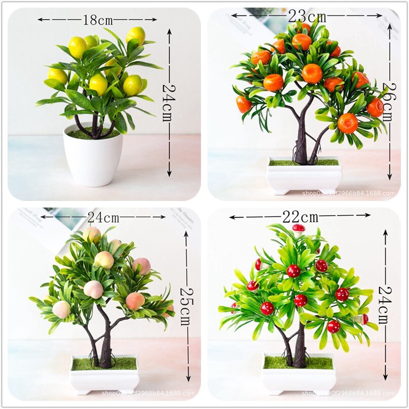 Kunstige planter bonsai simulering plast appelsin frugttræ potteplante potte ornamenter til hjemmet have hotel fest indretning