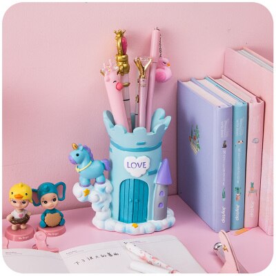 licorne mignon porte-stylo Kawaii bureau brosse Pot porte-crayons résine bureau papeterie organisateur