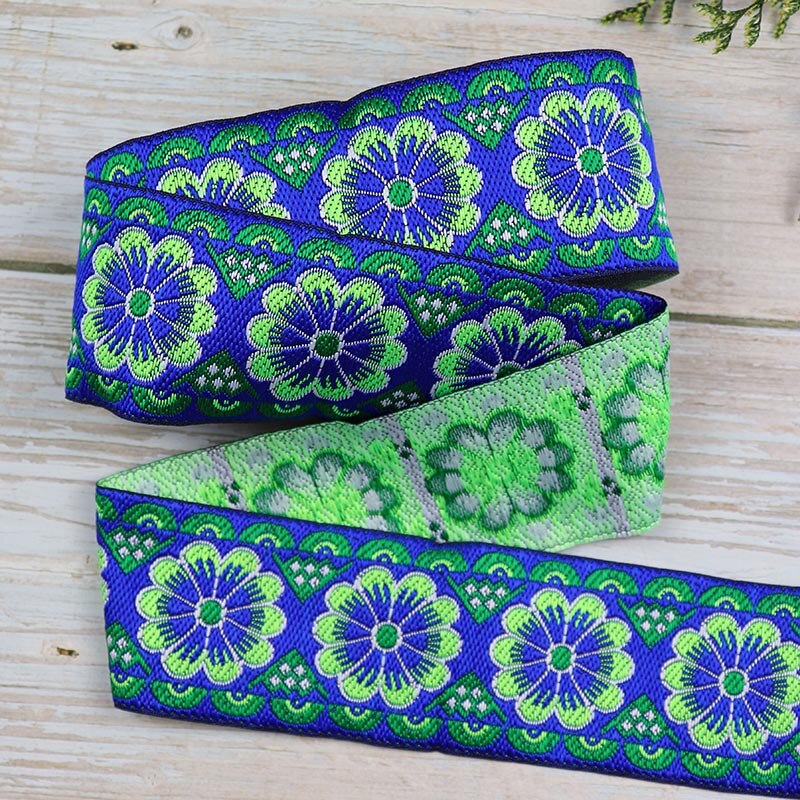7 yards 5cm jacquard bånd smukke blomster mønster vævet broderi blonde bånd trim til beklædningsgenstand gardin tasker gør-det-selv dekoration: E