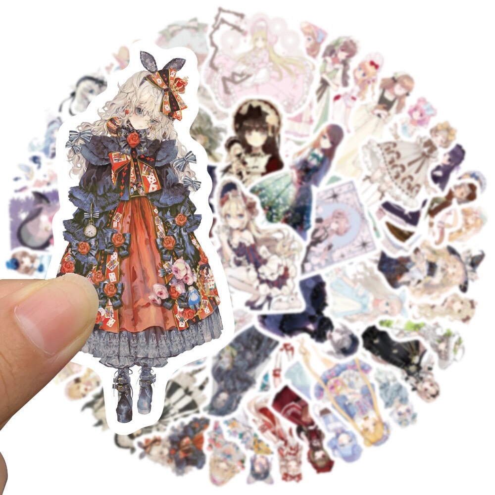 10/50 stück gothic-girl-lolita-girl-aufkleber, handzettel-aufkleber, selbstgemachte aquarell-handbemalung, alltags-scrapbooking-handyaufkleber