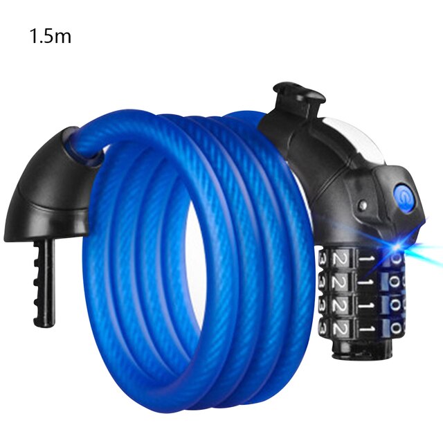 Anti-Theft Bike Lock 4 Digit Code Combination Stainless Steel Cable Spiral Bicycle Security Lock Riding Equipment MTB Bike Lock: Blue 1.5m