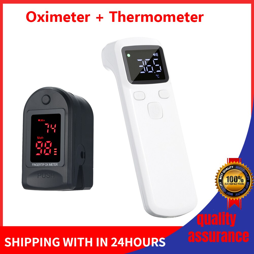 Finger Pulse Oximeter Digital Fingertip Oximeter Blood Oxygen Saturation Meter SPO2 PR Heart Rate Monitor + Infrared Thermometer