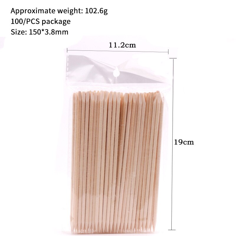 Manicure tools orange stick wooden sign dead skin push 11.4cm double head 100pcs/50pcs bag with dot drill stick: 150mm 100pcs