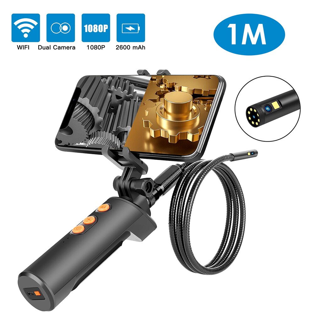 Wirelessly Fidelity Connected Industrial Endoscopy Borescope Inspection Double Camera Adjustable Brightness LEDs 8mm Lens IP68: 1m