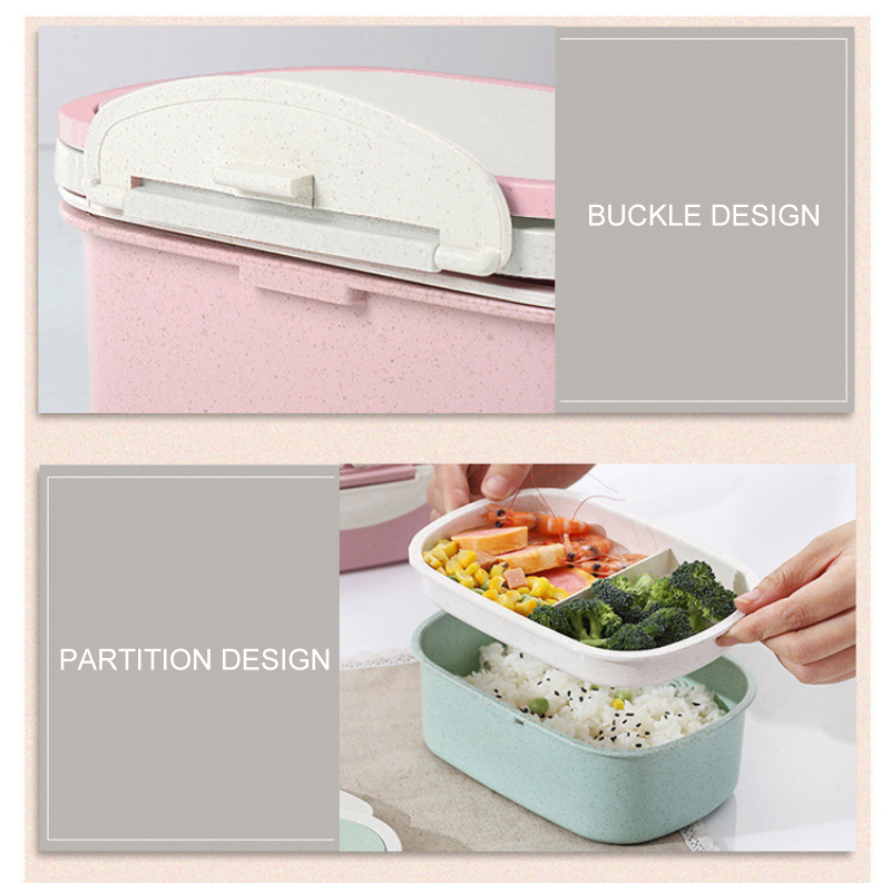 Milieuvriendelijke Magnetron Bento Box Tarwe Stro Kind Lunchbox Lekvrije Bento Lunchbox Voor Kids School Voedsel Container