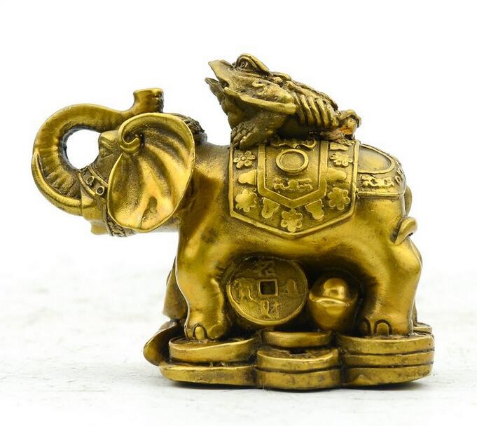 Zeldzame Chinese handleiding hamer koperen spittor olifant standbeeld van vrede