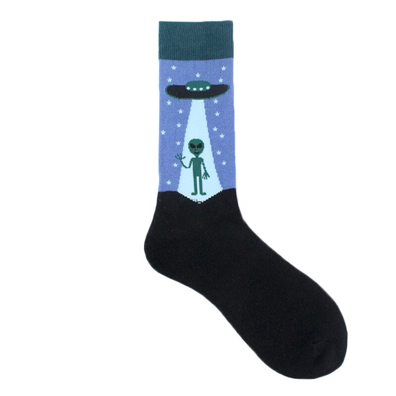 Automne hiver coton chaussettes de noël pour hommes Alien planète astronaute espace drôle dessin animé chaussettes Harajuku Sox: 9
