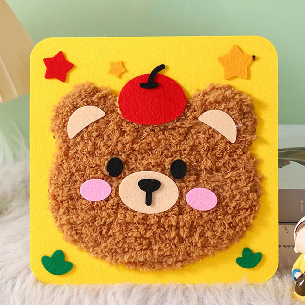 Handmade Wool Embroidery Children's Handmade Plush Sewing Board DIY Sewing Plush Animals Educational Craft Kit: Burgundy