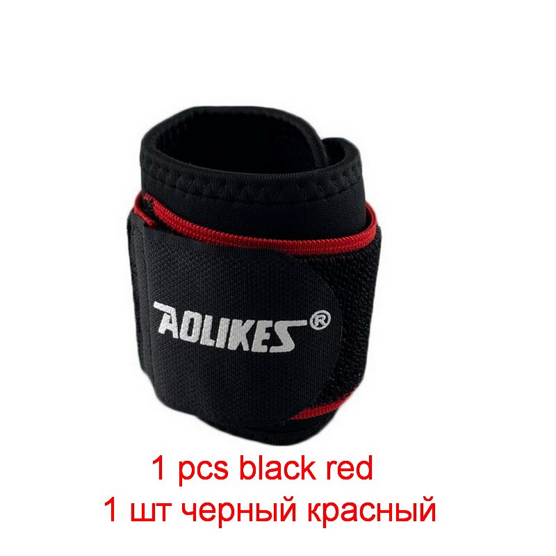 AOLIKES Gym Wrist Strap Prevent Sprain Wrist Support Band Men crossfit Wristband Sports Safety Guard Wrist Protector Wraps: 1 pcs black red
