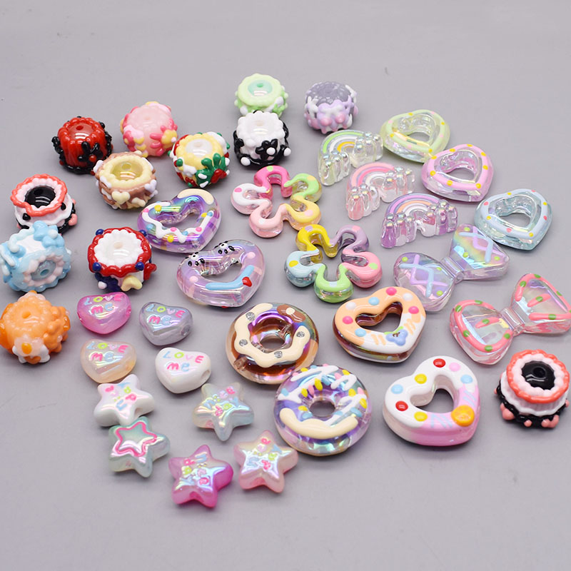 4/10pcs/bag Acrylic Beads Heart Star Flower Beads Color Painting Loose Spacer Beads for Jewelry Making DIY Phone Chain Bead Pen