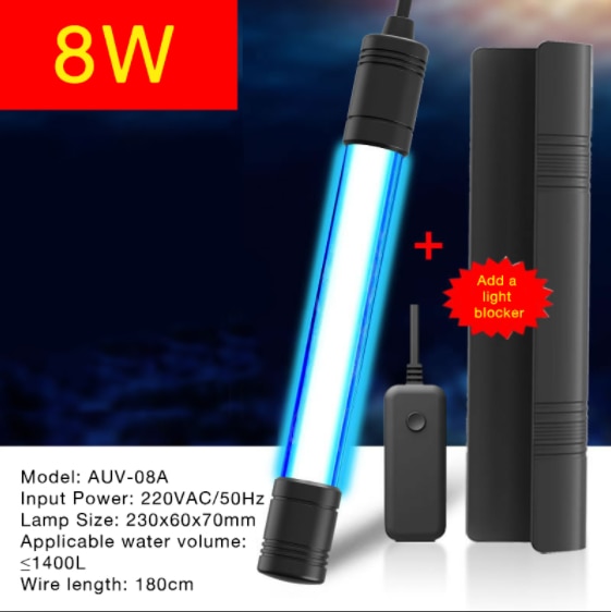 Fish Tank UV Disinfection Lamp Aquarium Sterilizer Germicidal Lighting withTiming Waterproof Bright Aquarium Sterilizer Lamp: AUV-08A 8W